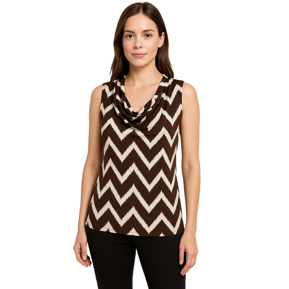 INC INTERNATIONAL CONCEPTS Brown White Chevron Cowl Neck Blouse Womens‎ Large